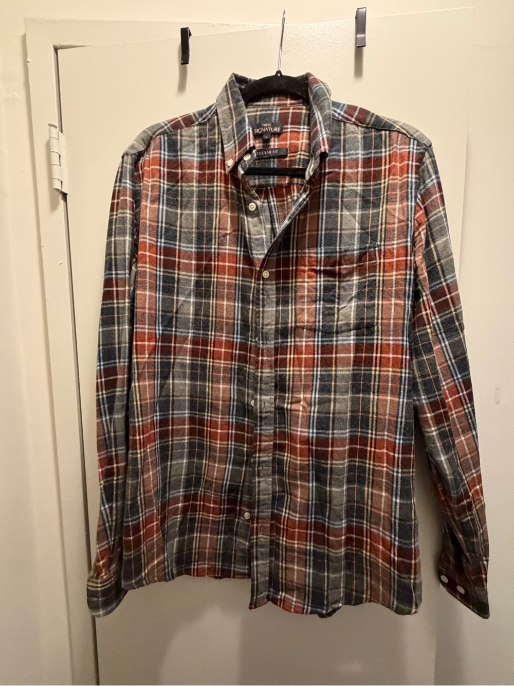 Next Signature Men's Plaid Button-Down Shirt in Rust and Gray